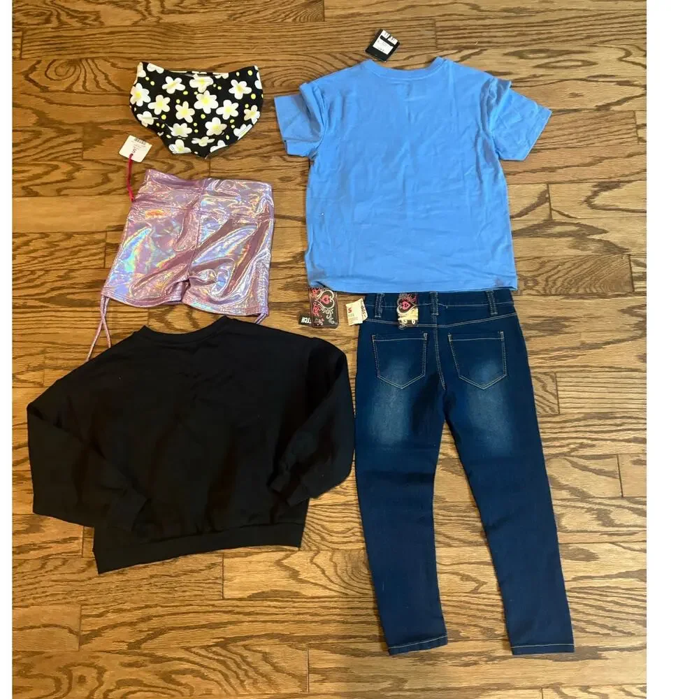 Justice Girls S 6/7 Lot 5 Items Swim, Shorts, Tee, Pants,‎ Sequin Sweatshirt NWT
